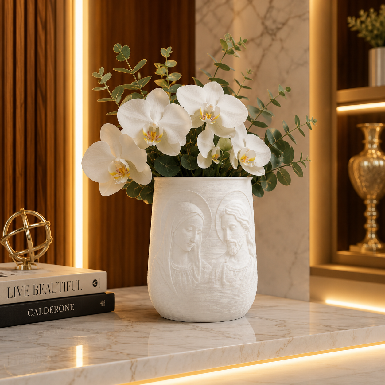 Vaso Religioso Jesus e Maria 3D Branco / Sagrada Família / Porta Flores / Decoração Cristão - Imagem 2