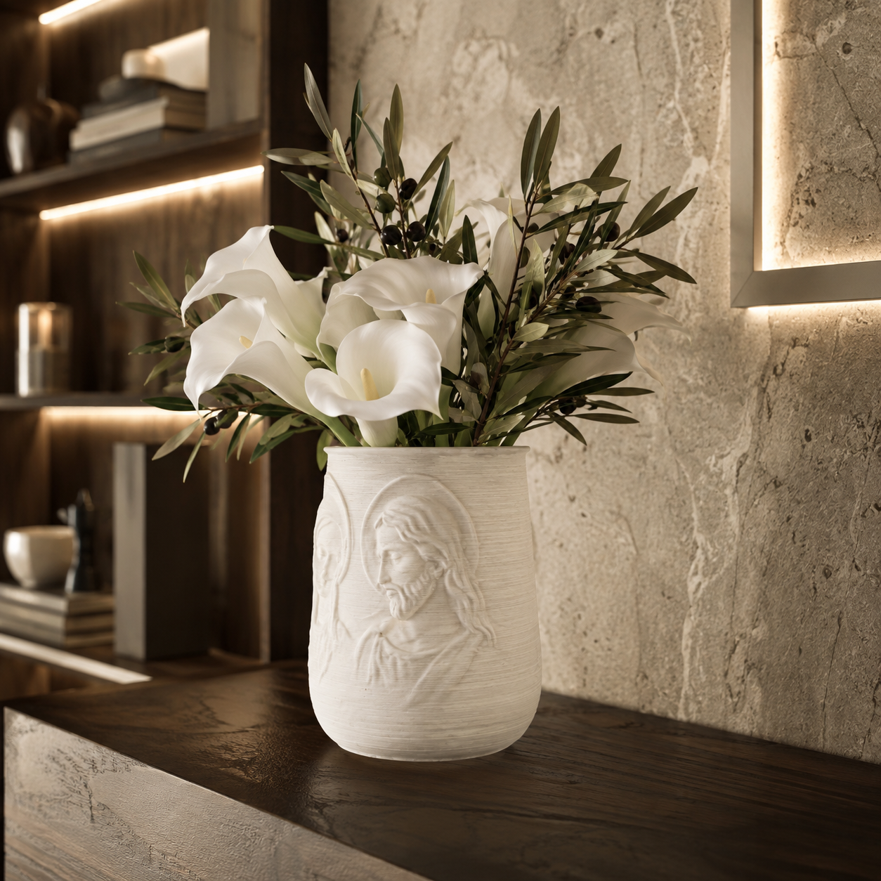 Vaso Religioso Jesus e Maria 3D Branco / Sagrada Família / Porta Flores / Decoração Cristão
