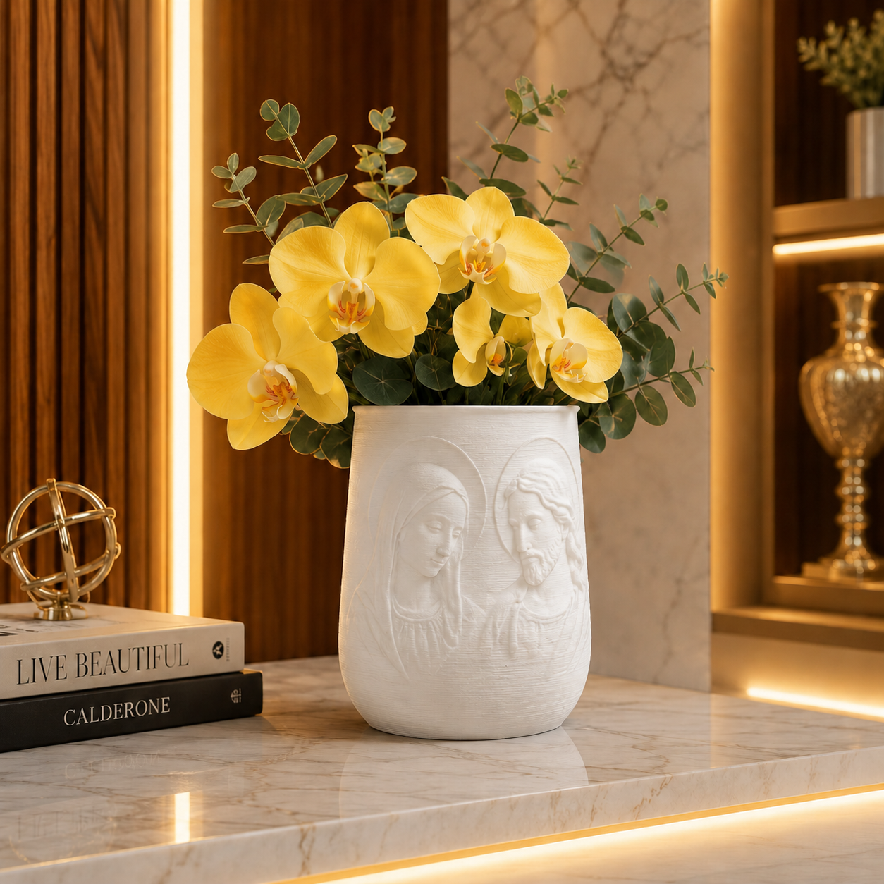 Vaso Religioso Jesus e Maria 3D Branco / Sagrada Família / Porta Flores / Decoração Cristão - Imagem 4
