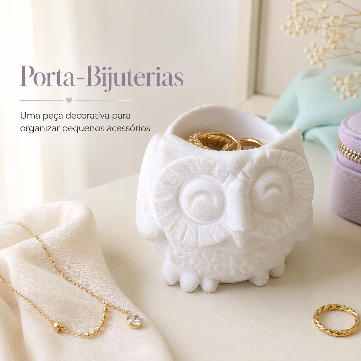 Coruja Decorativa 3D Branca Multifuncional / Vaso / Porta-Canetas e Organizador - Imagem 3