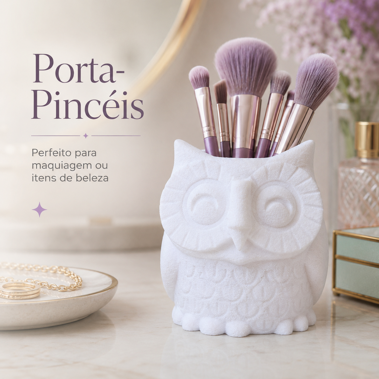 Coruja Decorativa 3D Branca Multifuncional / Vaso / Porta-Canetas e Organizador - Imagem 4