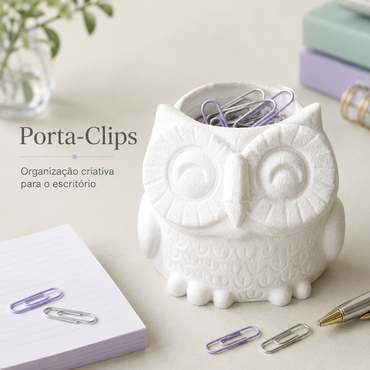 Coruja Decorativa 3D Branca Multifuncional / Vaso / Porta-Canetas e Organizador - Imagem 5