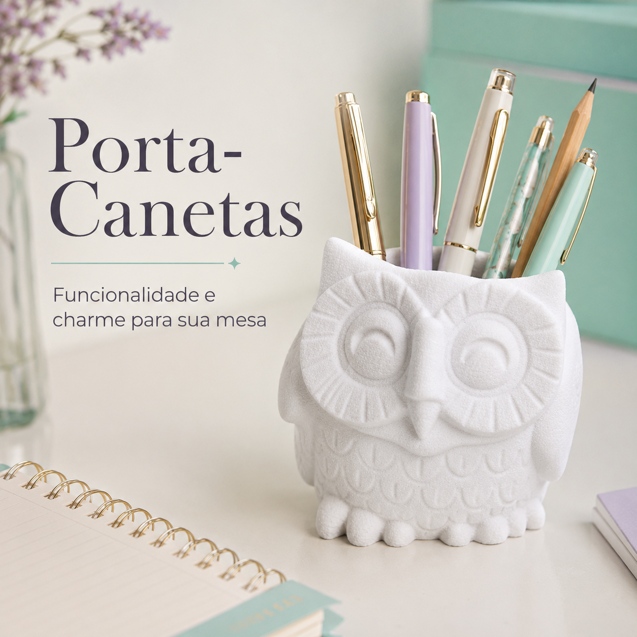 Coruja Decorativa 3D Branca Multifuncional / Vaso / Porta-Canetas e Organizador - Imagem 2
