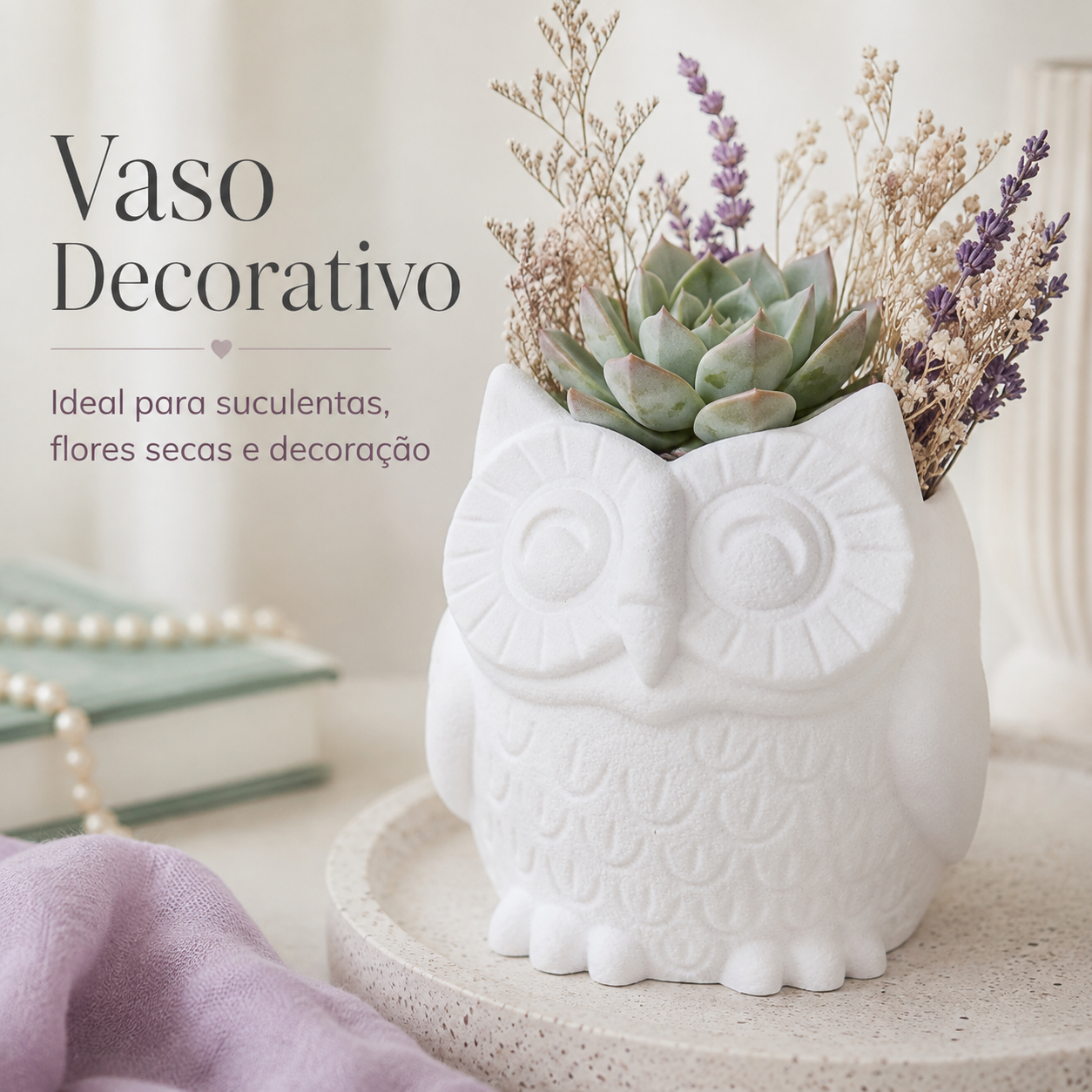 Coruja Decorativa 3D Branca Multifuncional / Vaso / Porta-Canetas e Organizador - Imagem 6