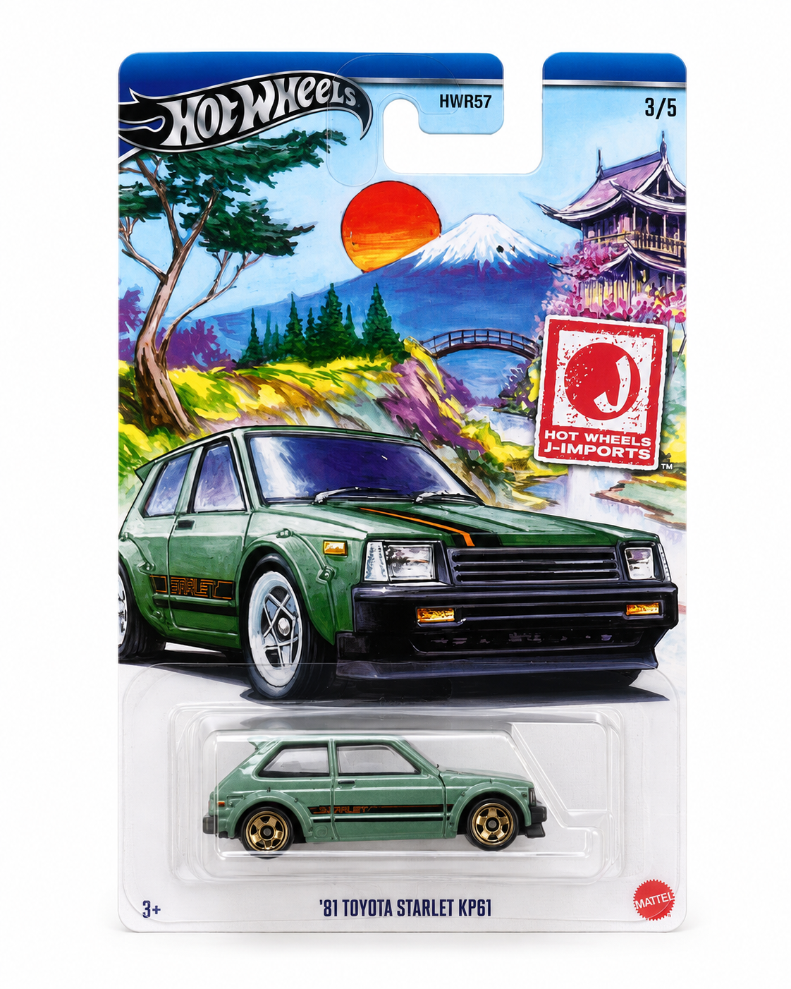 1:64 - Hot Wheels ’81 Toyota Starlet KP61 – J-Imports 3/5 | HWR57