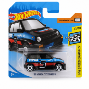 Miniatura Hot Wheels Honda City Turbo II #5 preto e azul 1:64 em blister