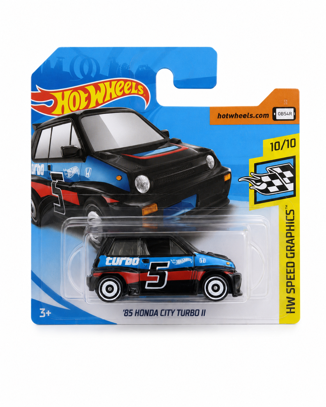 Miniatura Hot Wheels Honda City Turbo II #5 preto e azul 1:64 em blister