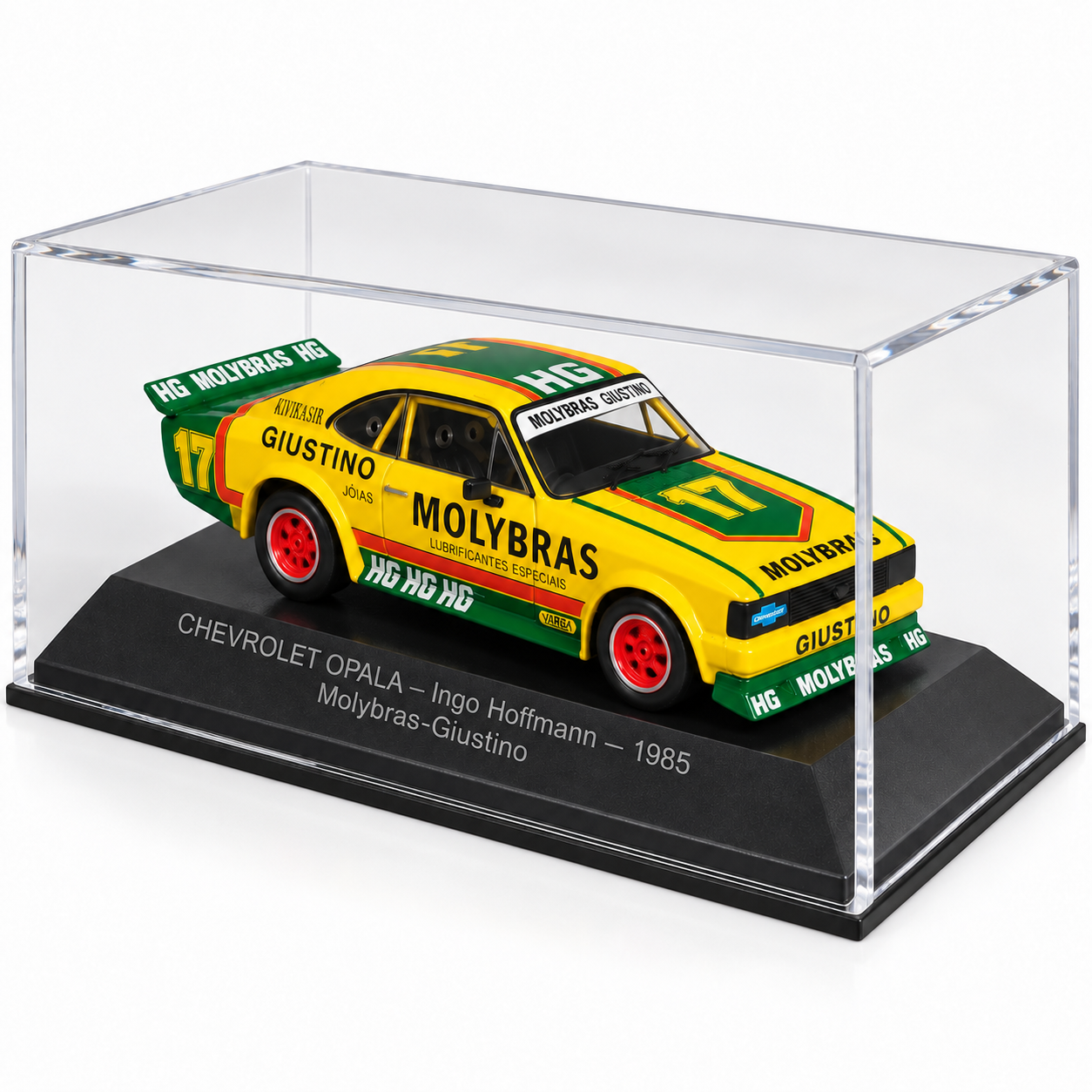 1:43 - IXO MODELS - Chevrolet Opala Molybras-Giustino #17 – Ingo Hoffmann – 1985 - vista diagonal frontal oposta