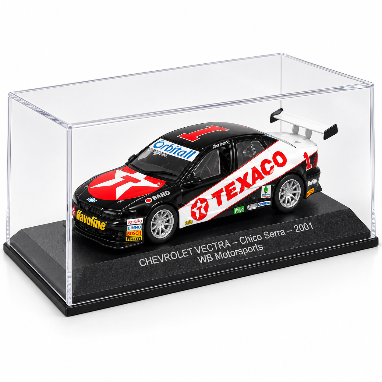 1:43 - IXO MODELS - Chevrolet Vectra Texaco #1 – Chico Serra – WB Motorsports 2001 - vista diagonal frontal
