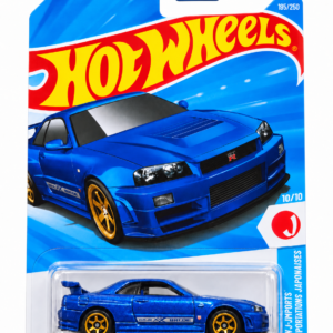 Hot Wheels Nissan Skyline GT-R BNR34 azul em blister original - J-Imports 10/10, 199/250, 2026