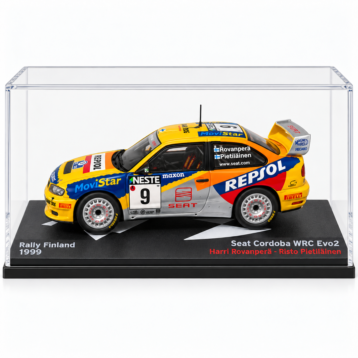 1:43 - IXO MODELS - SEAT Córdoba WRC Evo2 #9 – Rally Finland 1999 – Harri Rovanperä / Risto Pietiläinen - vista lateral