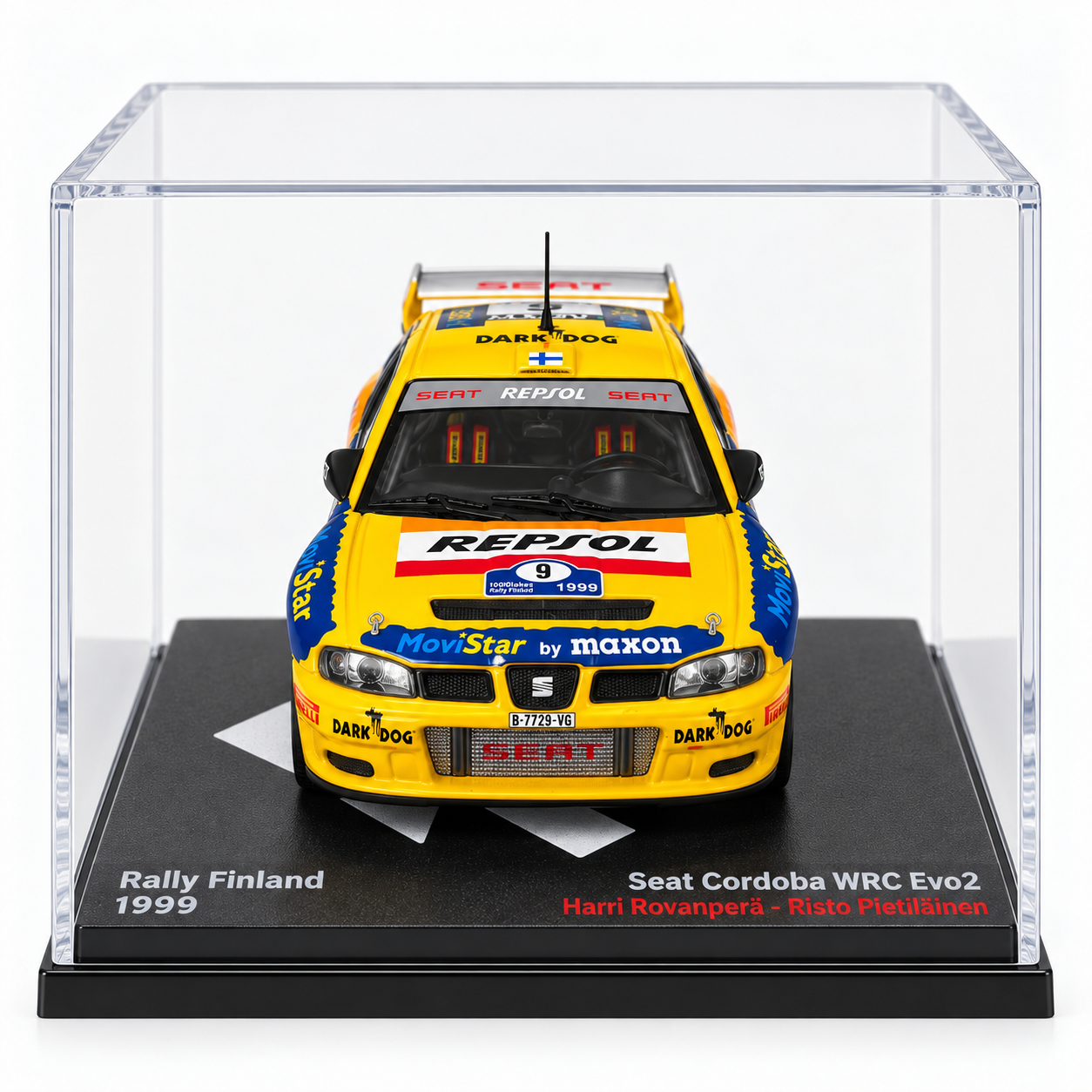 1:43 - IXO MODELS - SEAT Córdoba WRC Evo2 #9 – Rally Finland 1999 – Harri Rovanperä / Risto Pietiläinen - vista frontal